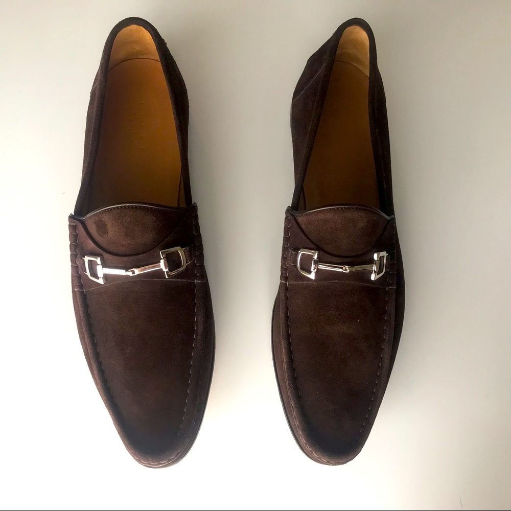 Gucci brown leather suede loafers